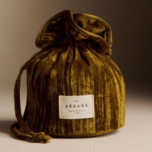 NWOT Sezane Embossed Olive Velvet Pouch
